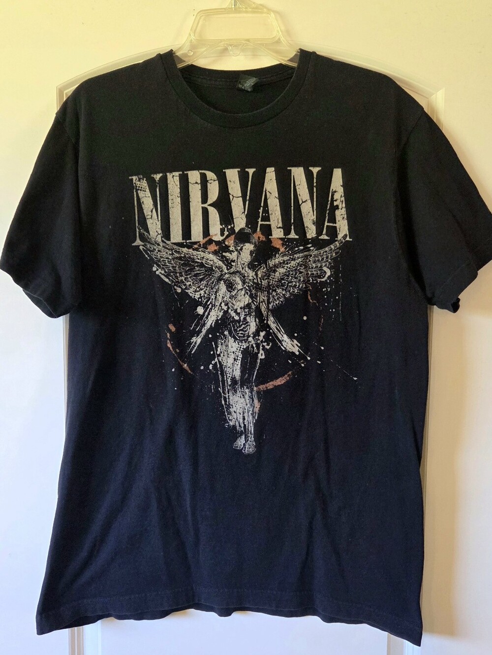 NIRVANA Black Crew Neck Band Tee with Angel Graphic